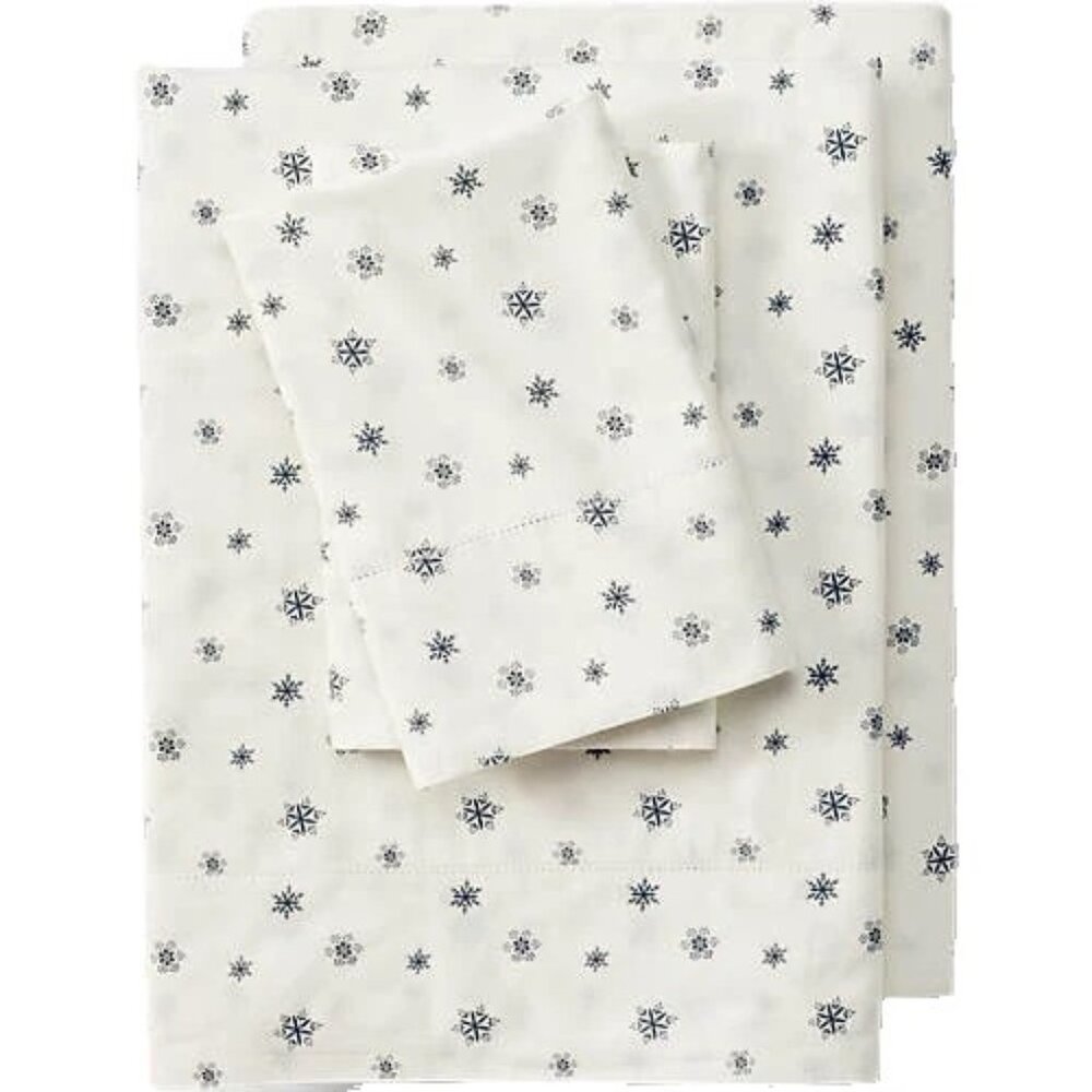 NWT Lands End Full Sheet Set 300 Thread Count Cotton Percale Double Snowflake